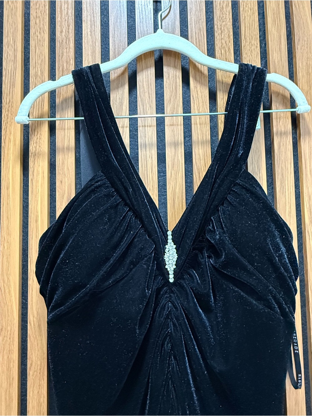 Masquerade Black Velvet Maxi Dress with Jewel Accent